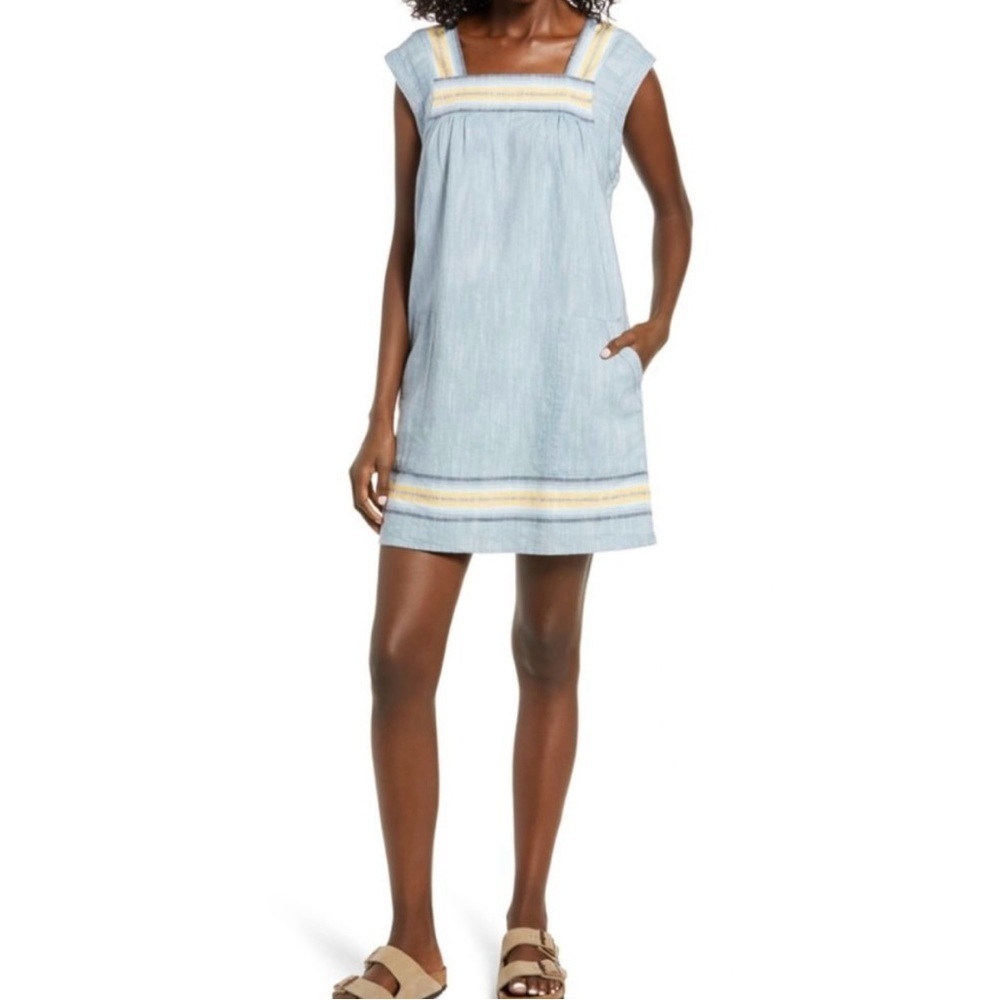 FAHERTY Hailee Stripe Trim Shift Dress In Indigo Ombre Stripe Size Small - Picture 2 of 12